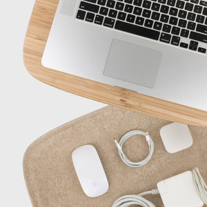 Oatmeal LAPOD lap desk with Apple macbook pro laptop tray table felt storage compartment pod work essentials and memobottle home office anywhere