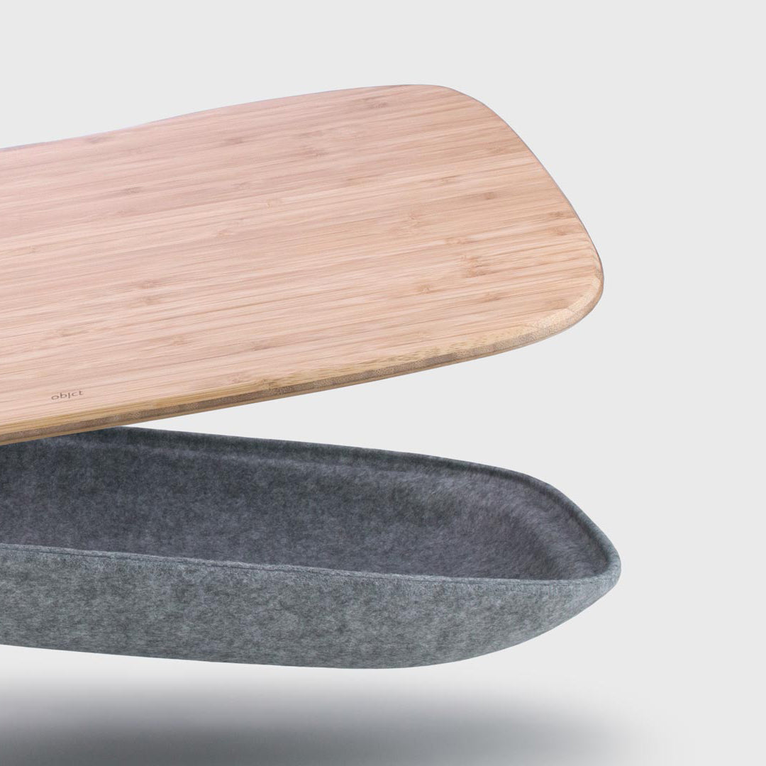 LAPOD lap desk in ash grey with Natural bamboo top detail right hand side
