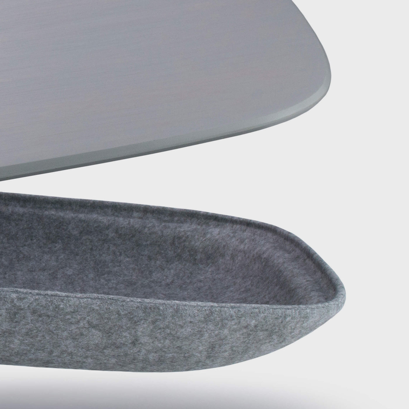 Detail closeup of Lapod lap desk with storage with limited edition bamboo colour lap tray, right side. Smoke / Ash grey