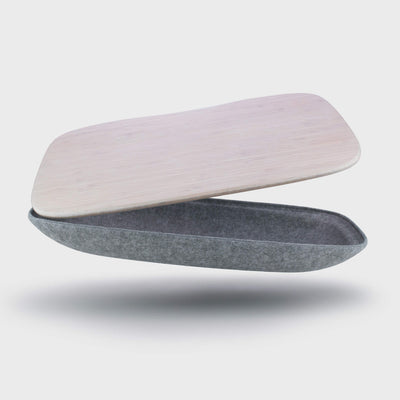 Lapod lap desk with storage limited edition with colour lap tray, floating and open. Felt, bamboo: Grain / Ash grey