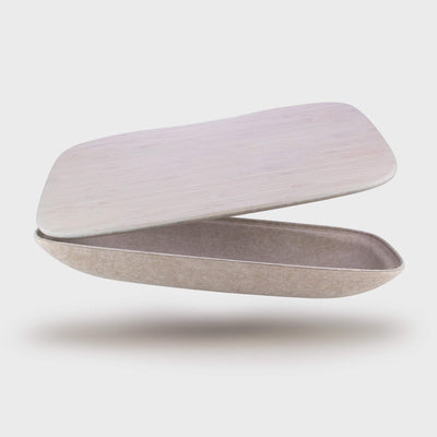 Lapod lap desk with storage limited edition with colour lap tray, floating and open. Felt, bamboo: Grain / Oatmeal