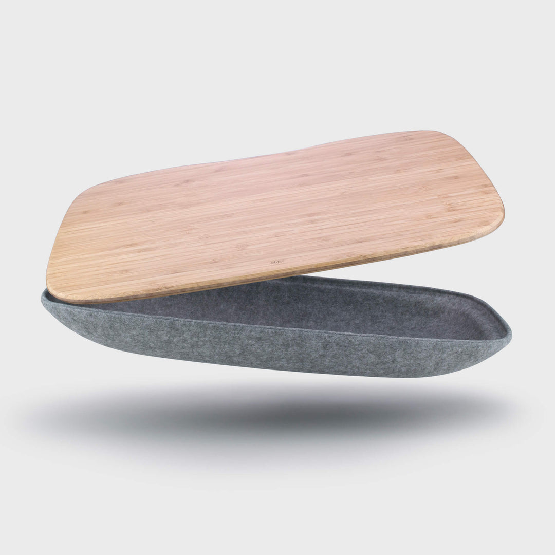 Lapod Lap Desk with Storage by Objct Co in Ash Grey. Cushioned felt, bamboo tray lap tray organiser for home or office use.
